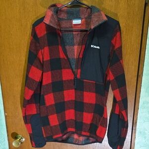 Columbia Red and Black Plaid Fleece Pullover Small